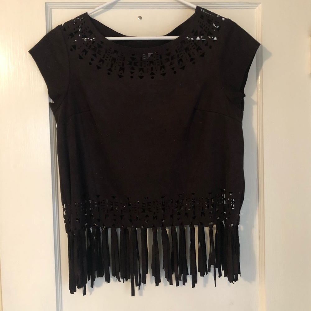 Fringe Top with cut out design neckline.